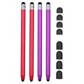 2-in-1 Universal Capacitive Stylus Pen-4 ks. - červená / fialová