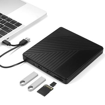 005 External USB-C/USB Optical Drive with SD/TF Card Reader - CD/DVD Playback & Burning