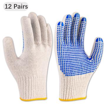 12 Pairs Cotton Yarn Anti-Slip Gardening Gloves - White