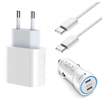 iPhone 15 Pro/15 Pro Max/16 Pro/16 Pro Max 20W Charger / Car Charger w.Cable 2m - White