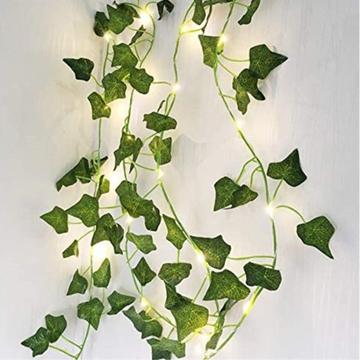 20-LED Light Chain Garland with Green Leaves