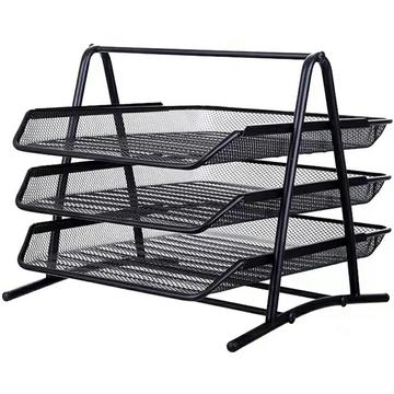 3-Tier Metal Mesh Stackable File Organizer - Black
