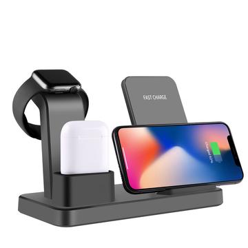 Vertikální bezdrátový nabíjecí stojan 3 v 1 pro iPhone/Apple Watch/Airpods - černý