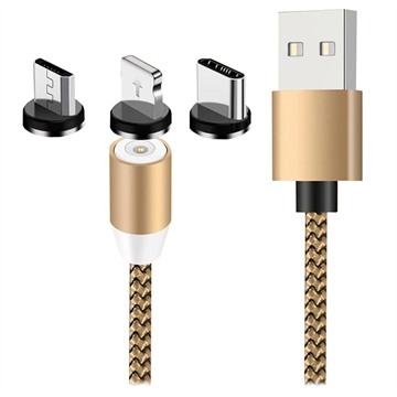 Magnetický Kabel LED 3 v 1 - Lightning, USB-C, MicroUSB - 1m - Zlato