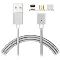 Magnetický kabel 3-in-1-Lightning, microUSB, typ-C-stříbro