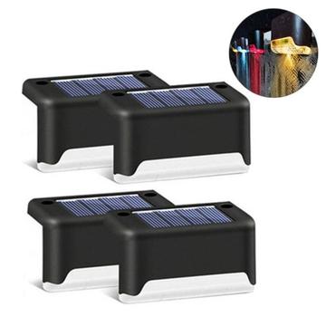 Solar Stair Lights Outdoor Waterproof Color Glow LED Deck Step Lighting Fence Lamp for Stair Patio Yard Path Garden - 4 Pcs. - Black