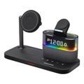 5-in-1 Magnetic Wireless Charging Station w. Alarm Clock Night Light - iPhone, AirPods, Apple Watch - Black