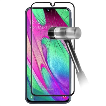 9d plný obálka Samsung Galaxy A40 Tempered Glass Ochrana - Černá