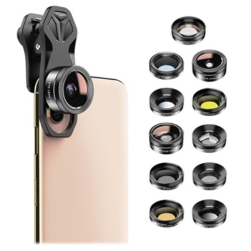 Apexel APL-DG11 11-in-1 Universal Clip-on Camera Lens Kit-černá
