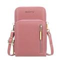 BAELLERRY N0110 Women Double Layer Zipper Wallet PU Leather Cellphone Purse with Shoulder Strap - Dark Pink