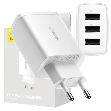 Kompaktní rychlonabíječka Baseus CCXJ020102, 3x USB, 17 W - bílá