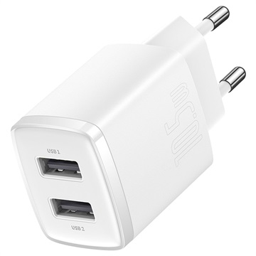 Kompaktní nástěnná nabíječka Baseus s 2 USB porty - 10,5 W - bílá