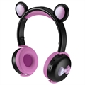 Sluchátka Bear Ear Bluetooth BK7 s LED - černá