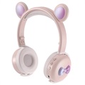 Sluchátka Bear Ear Bluetooth BK7 s LED - růžová