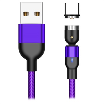 Pletený rotační magnetický kabel USB typu -C - 2M - fialová