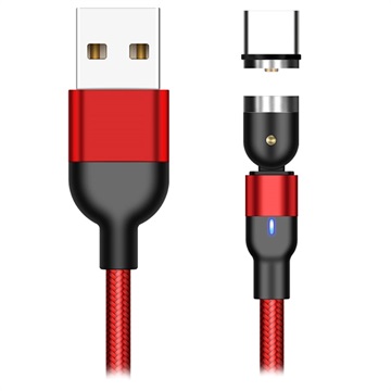 Pletený rotační magnetický kabel USB typu -C - 2M - červená
