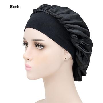 Breathable Silk Satin Night Cap for Hair - Black