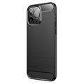 iPhone 13 Pro Max Brushhed TPU Cover - Carbon Fiber - Black