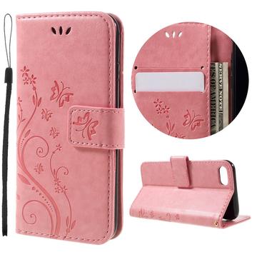 Série iPhone 7/8/SE (2020)/SE (2022) Butterfly Series peněženka - Růžový