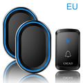 CACAZI Wireless Remote Doorbell, Waterproof Wall Plug-in Cordless Door Chime with 300m Range and 58 Tune Songs - 1 Transmitter + 2 Receivers/EU Plug