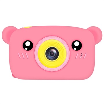 Kreslený HD fotoaparát pro děti s 3 hrami - 12MP (Otevřený box vyhovující) - Bear / Pink