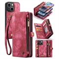 iPhone 15 Plus Caseme 2 v 1 Multifunkční Peněženkové Pouzdro - Červené