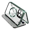 Kompatibilní s MagSafe pouzdrem pro iPhone 15 Pro Magnetický kovový rámeček + oboustranný kryt telefonu z tvrzeného skla se zámkem na přezku - zelený