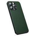 Kožený Potažený iPhone 14 Pro Hybrid Pouzdro - Zelený