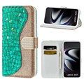 Série Croco Bling Samsung Galaxy S21 Ultra 5G peněženka - zelená
