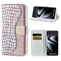 Série Croco Bling Samsung Galaxy S21 Ultra 5G peněženka - růžové zlato