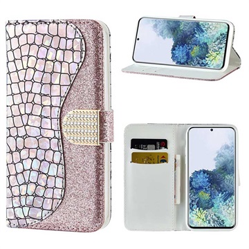 Série Croco Bling Samsung Galaxy S21 5G Case - růžové zlato