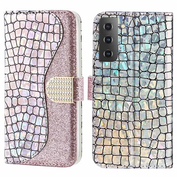 Série Croco Bling Samsung Galaxy S22 5G Case - růžové zlato