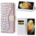 Série Croco Bling Samsung Galaxy S22 Ultra 5G peněženka - růžové zlato