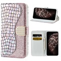 Croco Bling Series iPhone 12 Pro Max peněženka - růžové zlato