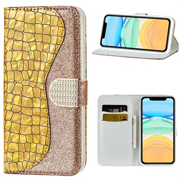 Croco Bling Series iPhone 12 Mini peněženka - zlato