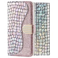 Croco Bling iPhone X / iPhone XS peněženka - stříbro