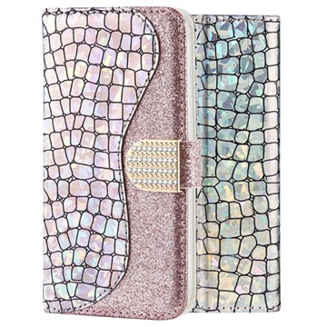 Croco Bling iPhone X / iPhone XS peněženka - stříbro