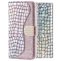 Croco Bling iPhone XR peněženka - stříbro
