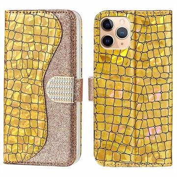 Croco Bling Series iPhone 13 Pro peněženka - zlato