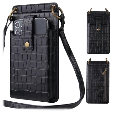 Crossbody Kabelka na Smartphone s Krokodýlím Vzorem se Zrcátkem na Líčení
