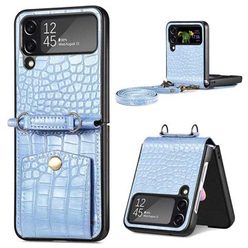 Crocodile Series Samsung Galaxy Z Flip4 Case with Strap - Blue