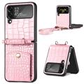 Crocodile Series Samsung Galaxy Z Flip4 Case with Strap - Pink
