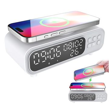 D15 5-in-1 Multifunctional Wireless Charging Station with Alarm Clock, Night Light - White