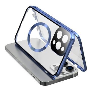 Oboustranné pouzdro s tvrzeným sklem a magnetickým kovovým rámečkem proti pádu pro iPhone 15 kompatibilní s krytem telefonu MagSafe se zámkem na přezku