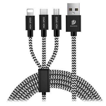 DUX DUCIS K-ONE MICRUSB, Lightning, USB-C kabel-2,4A, 1,2 m
