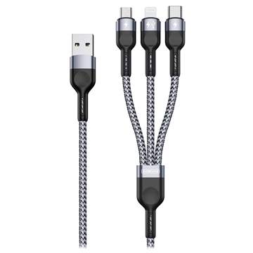 Duzzona A3 MICRUSB, Lightning, USB-C kabel-2,4A, 1,2 m