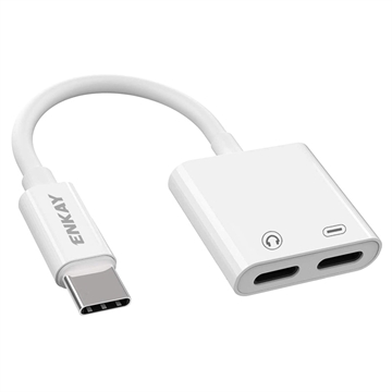 Enkay ENK-AT105 Duální USB-C Audio a Nabíjecí Adaptér - Bílý