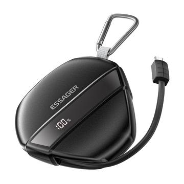 Essager Fast Charging Power Bank with 70cm Retractable Cable & Carabiner - 10000mAh