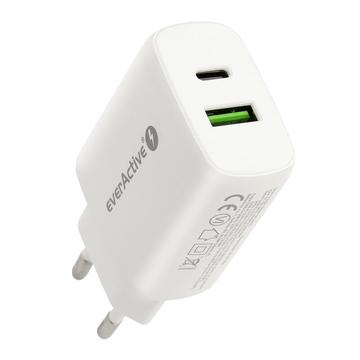 EverActive SC-370Q 25W Wall Charger - USB-A, USB-C - White
