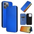 iPhone 15 Pro Flip Pouzdro - Uhlíkové Vlákno - Modrý